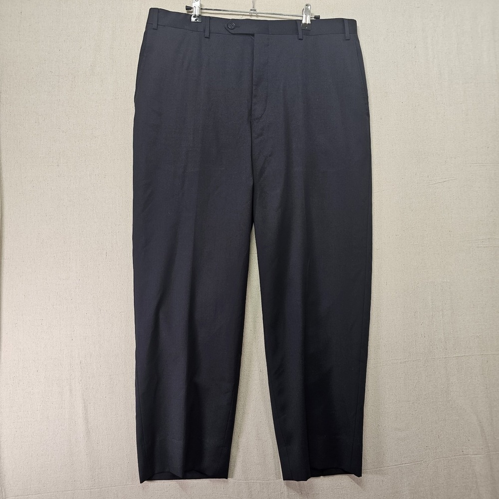 Canali Tessuto Men's 36x27 Navy Blue Wool Dress Pants Flat Front Trousers HEMMED